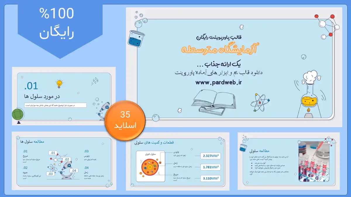 ویژگی های قالب پاورپوینت آزمایشگاه رایگان