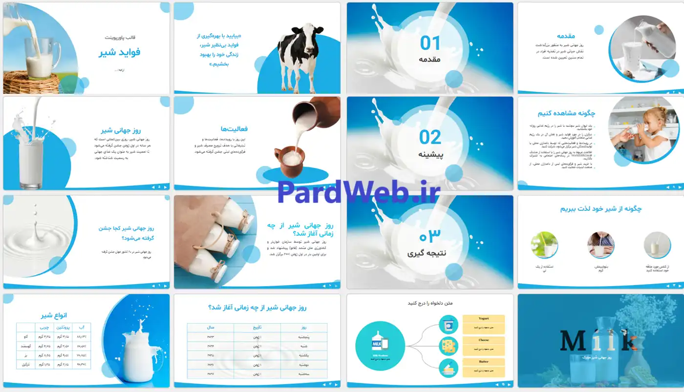 قالب پاورپوینت شیر و لبنیات