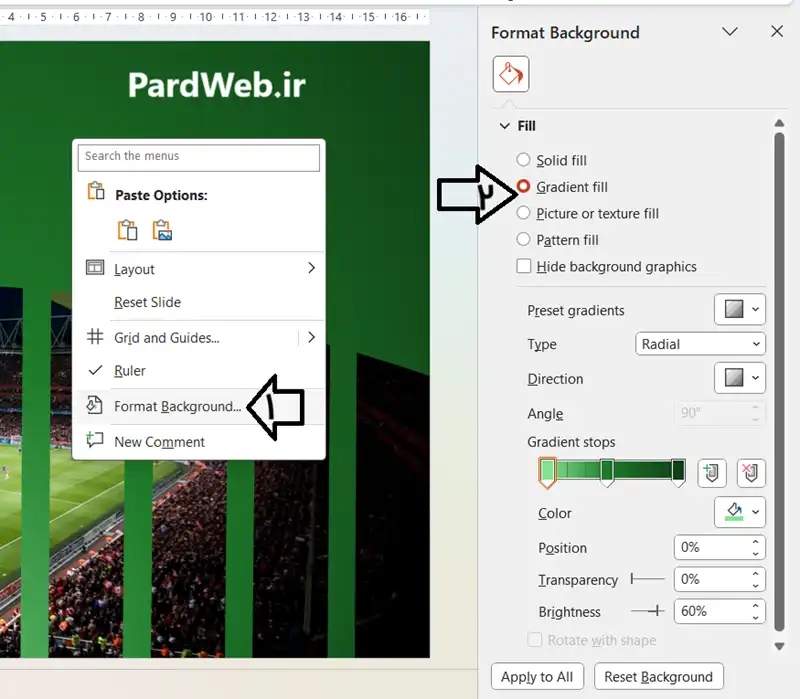 آموزش تغییر بگگراند اسلاید پاورپوینت